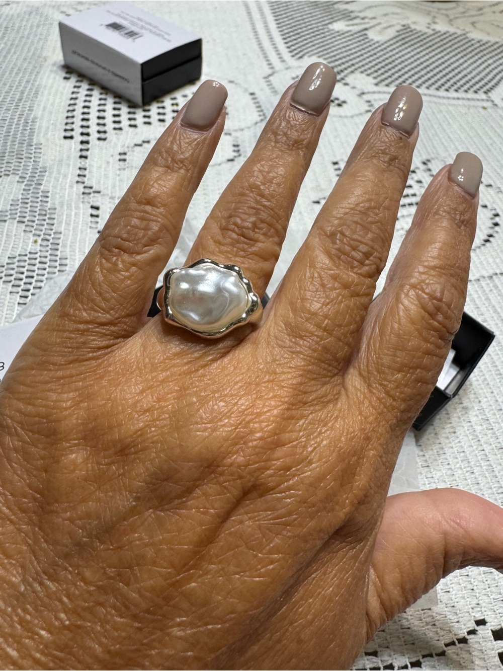 Silver Baroque Pearl Statement Ring - Cream Pearl